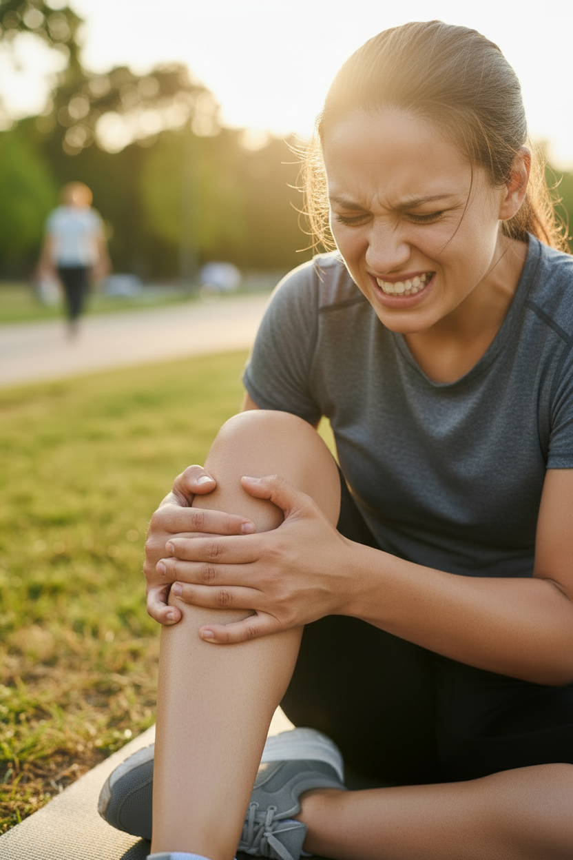 Femme en douleur sans genouillère