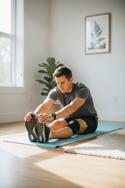 Homme yoga salon genouillère